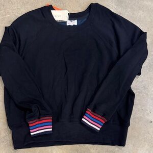 Sundry Navy Sweatshirt with Multicolor Cuffs
